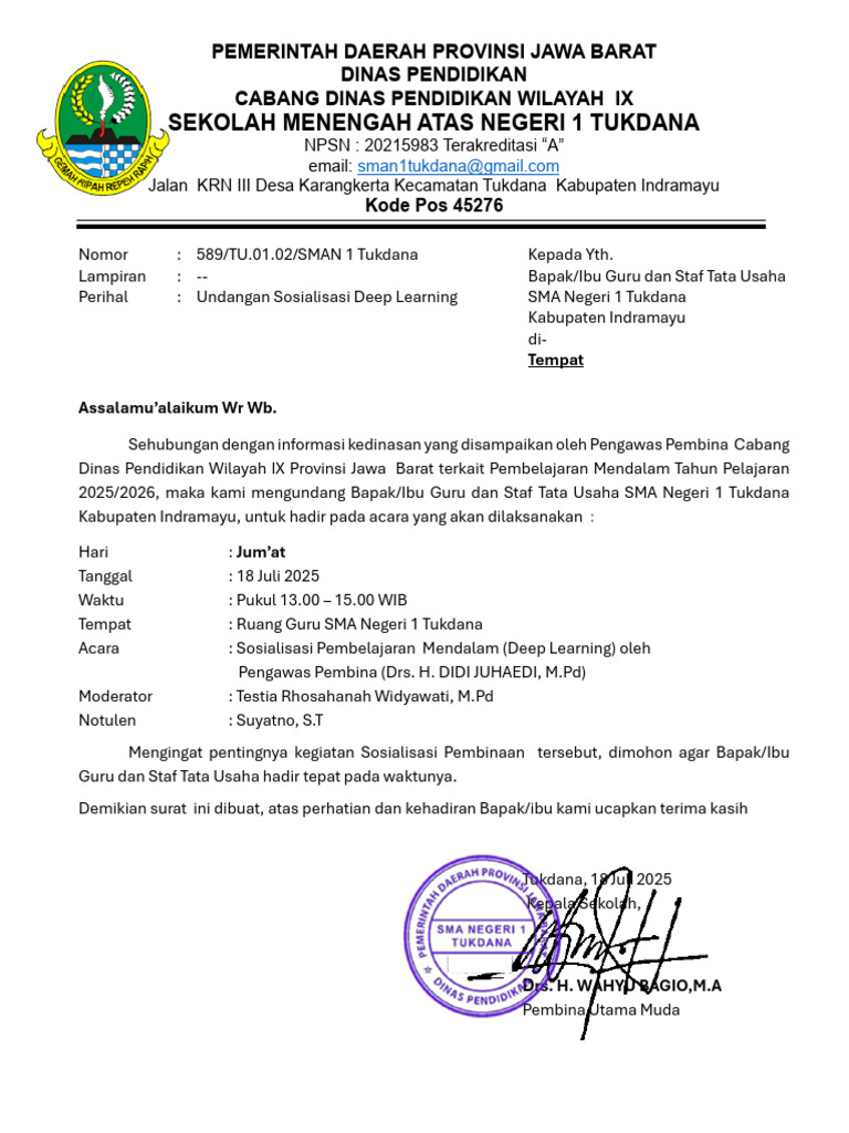 Undangan Sosialisasi Deep Learning SMA | PDF
