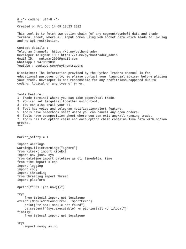 Python Trader Trade Terminal Tool | PDF | Computing