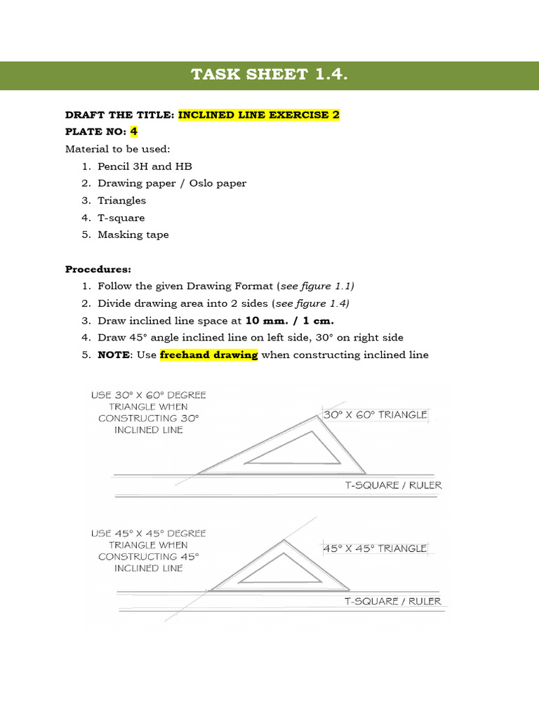 Inclined Line Drawing Exercise Guide | PDF