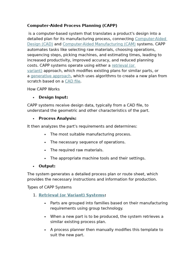 Computer-Aided Process Planning (CAPP) Resume | PDF | Automation ...