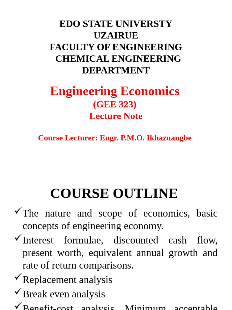 Engineering Economics Lecture Notes | PDF | Interest | Cost Of Goods Sold