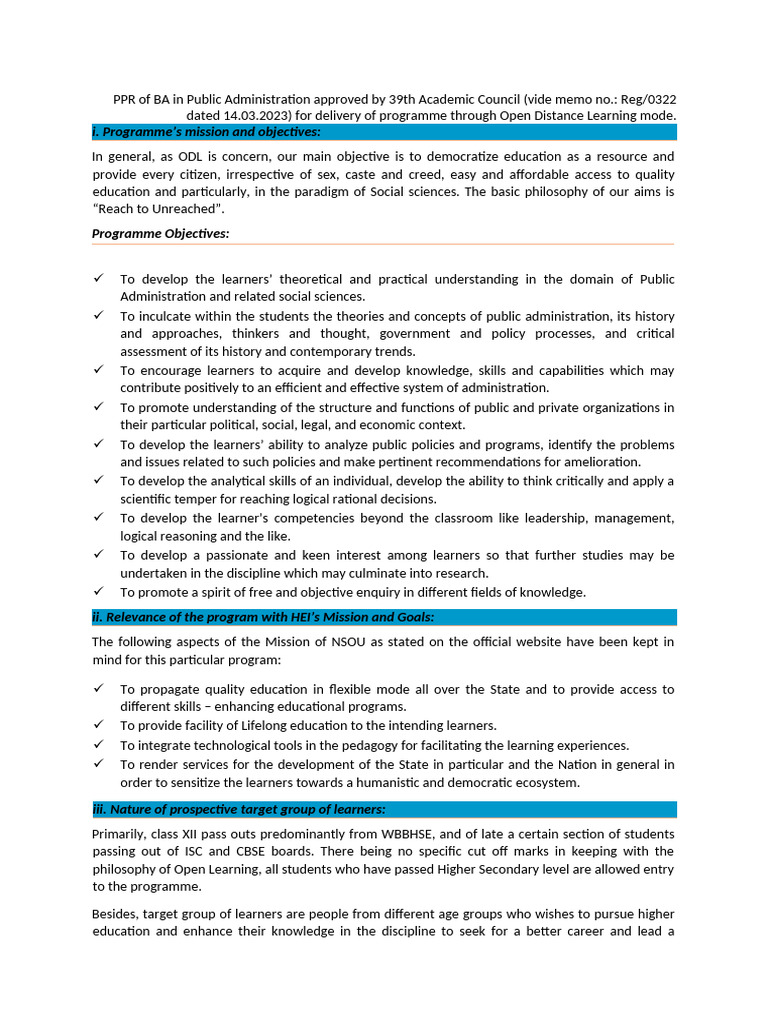 BA in Public Administration ODL Program | PDF | Human Resources