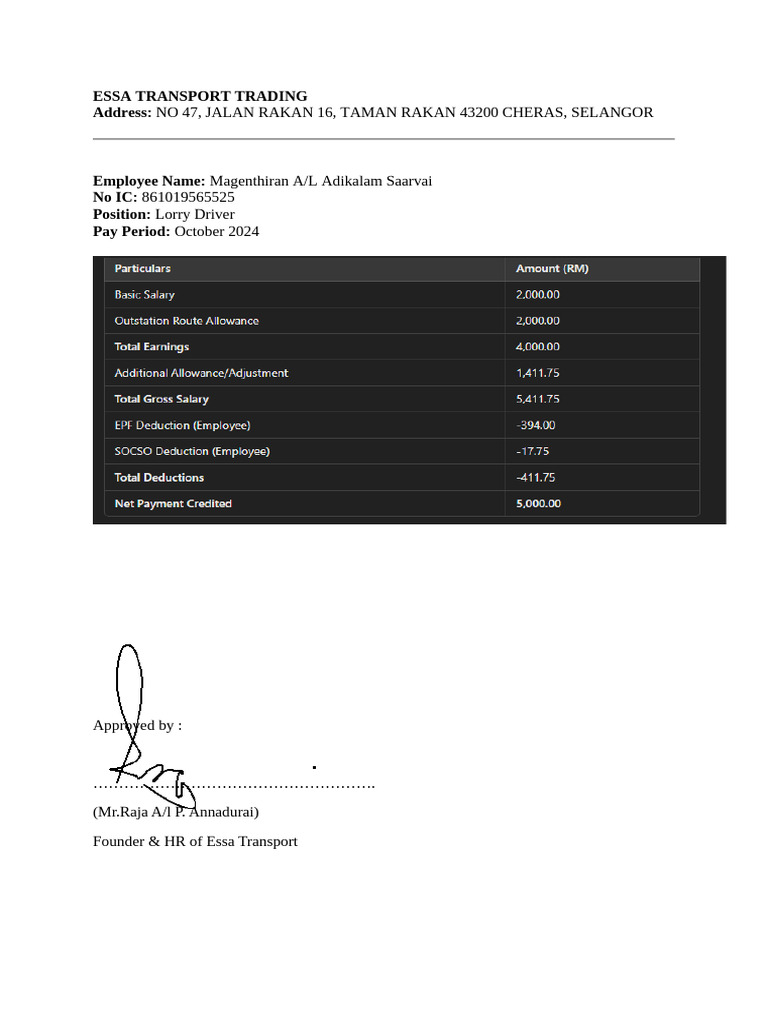 Payslip October Magenthiran | PDF