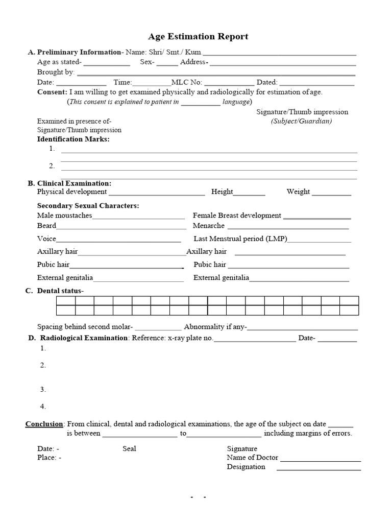 Age Estimation Medical Report | PDF