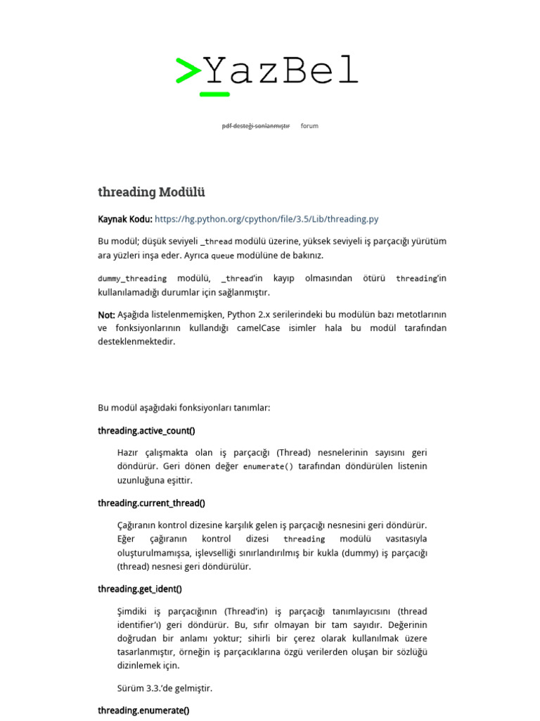 Threading Modülü - Python 3 Için Türkçe Kılavuz | PDF
