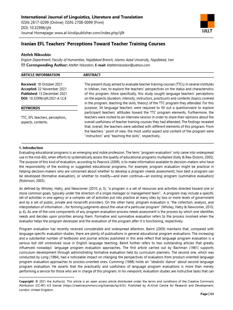 Iranian EFL Teachers' Views on Training Courses | PDF | Teachers ...