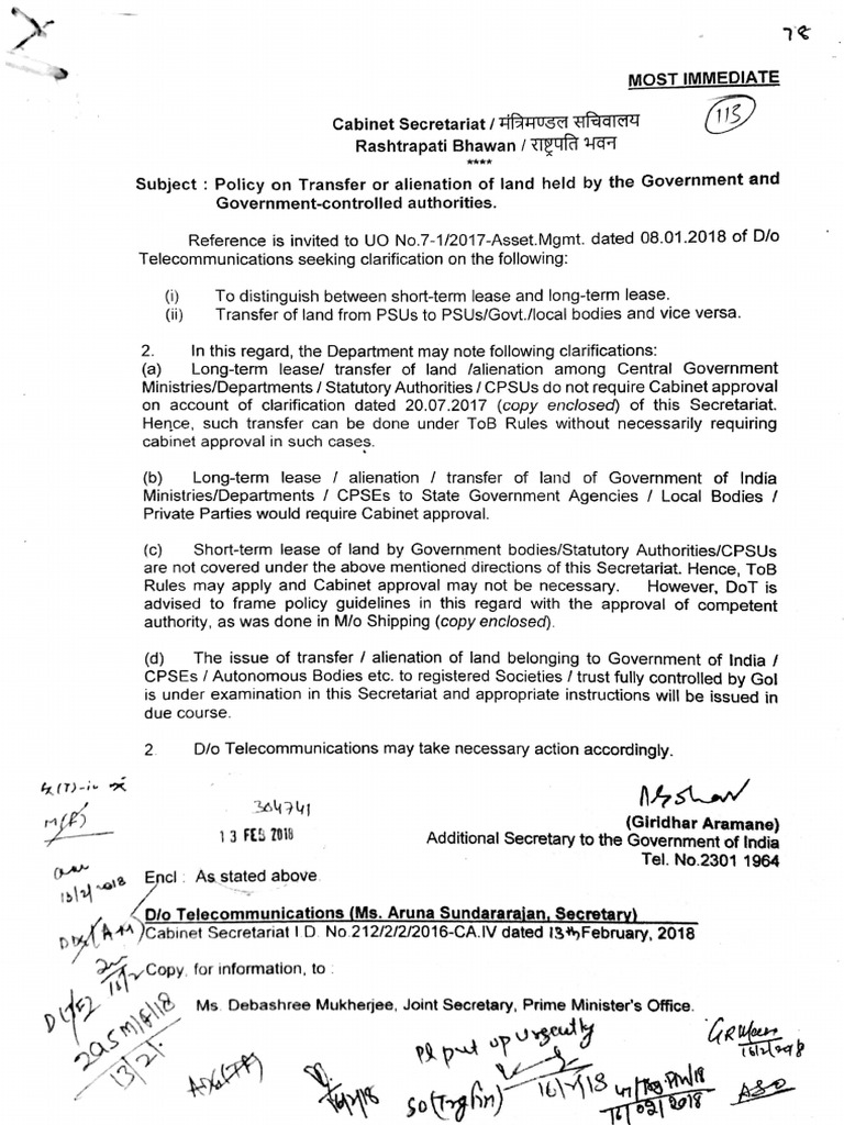 Land Transfer Policy Cabinet Note | PDF