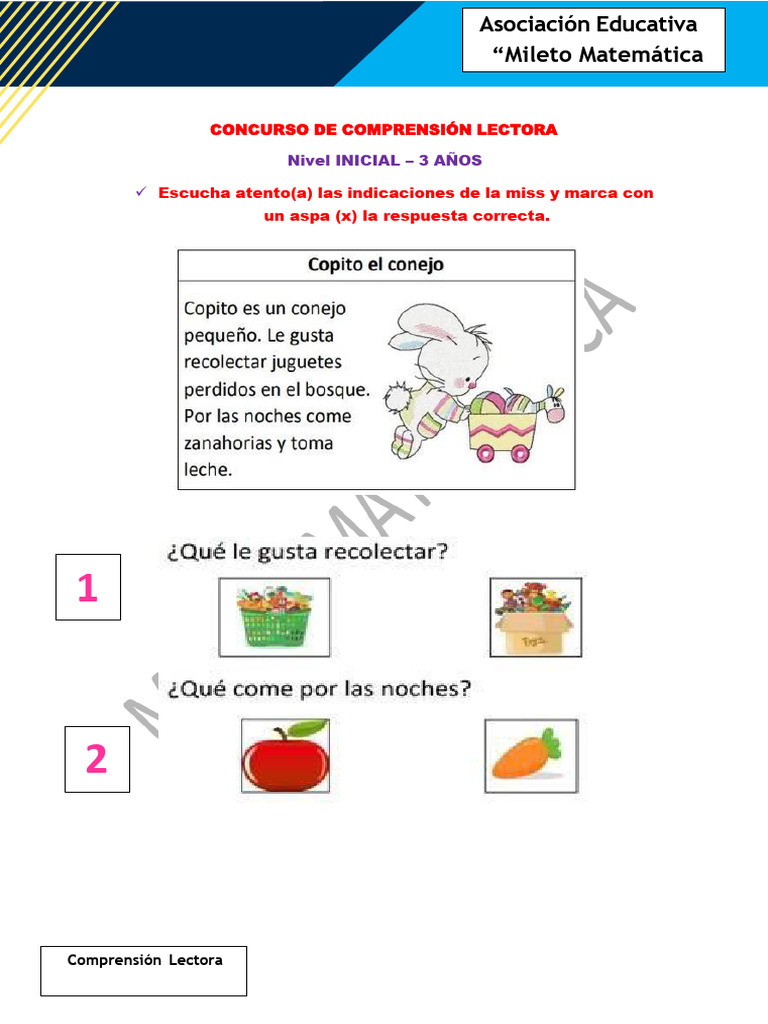 Comprensión Lectora - 3 AÑOS | PDF