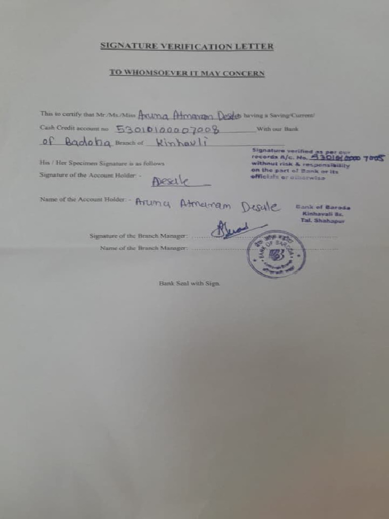 Signature Verification Letter Template | PDF