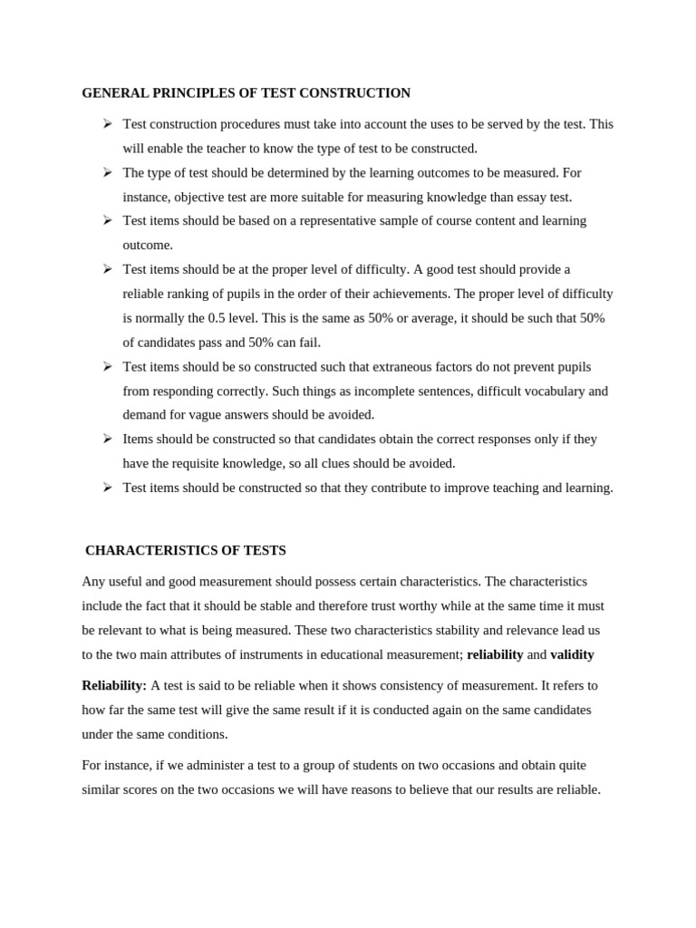 Test Construction Principles and Validity | PDF | Educational ...