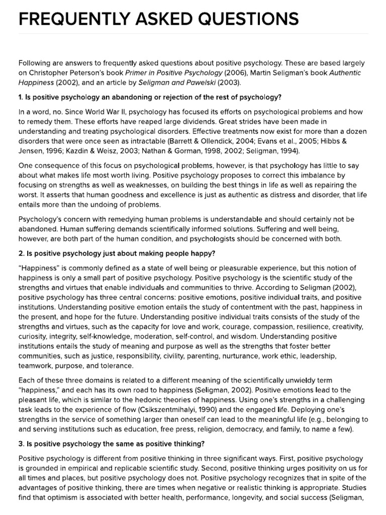 FAQs Positive Psychology | PDF