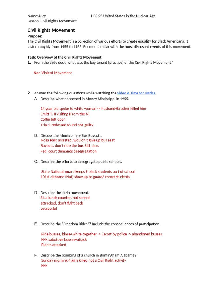 Overview of the Civil Rights Movement | PDF | Society Of The United ...
