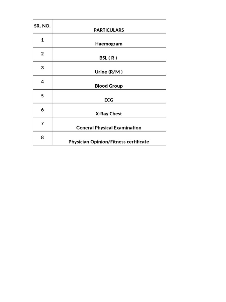 Medical Check Up List | PDF
