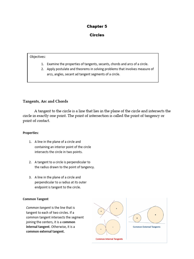 Properties of Circles: Tangents & Arcs | PDF | Circle | Angle