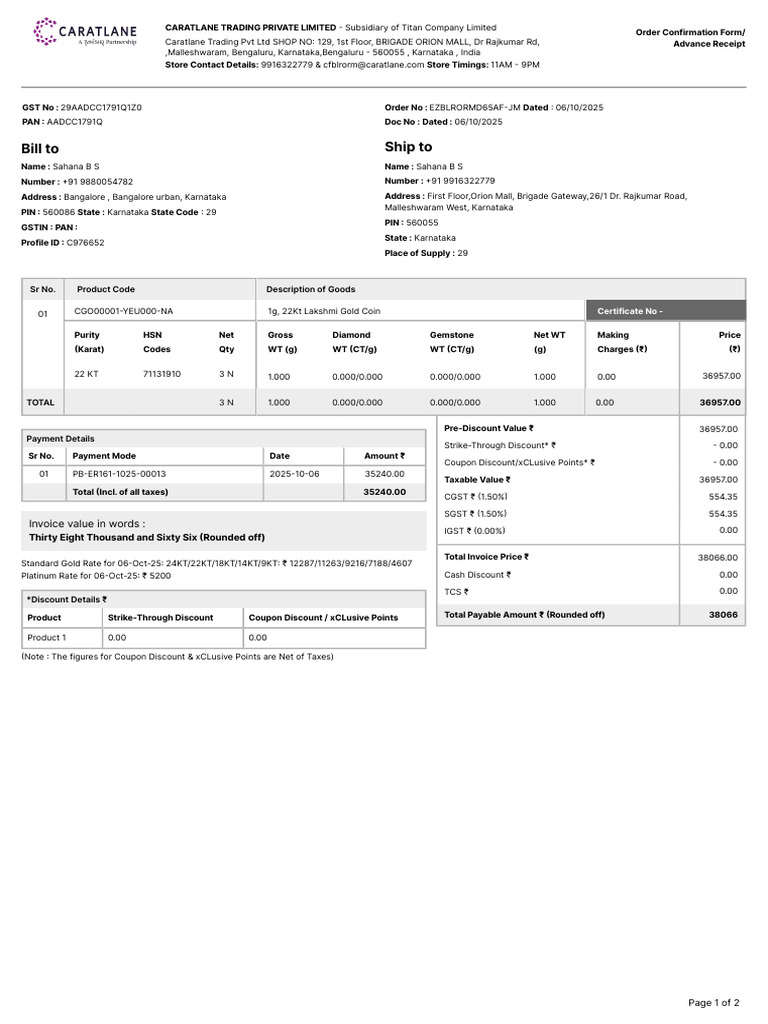 Bill To Ship To: SR No. Product Code Description of Goods | PDF | Taxes ...