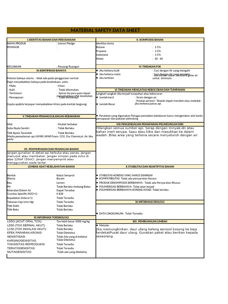 Data Keselamatan Lemon Pledge | PDF