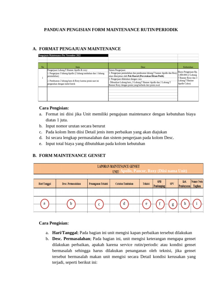 Panduan Pengisian Form Maintenance | PDF
