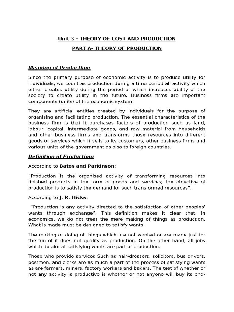 Theory of Cost and Production Overview | PDF | Production Function ...