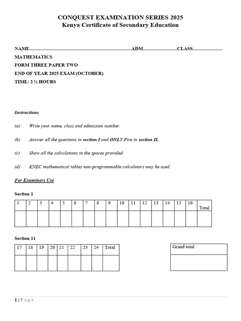 KCSE 2025 Mathematics Exam Paper | PDF | Income | Income Tax