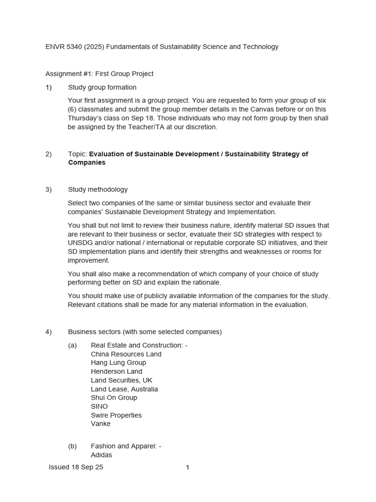 ENVR5340 (2025) First Group Project Brief - Issued 180925 | PDF