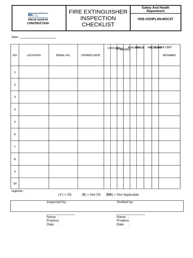 Fire Extinguisher Inspection Checklist | PDF