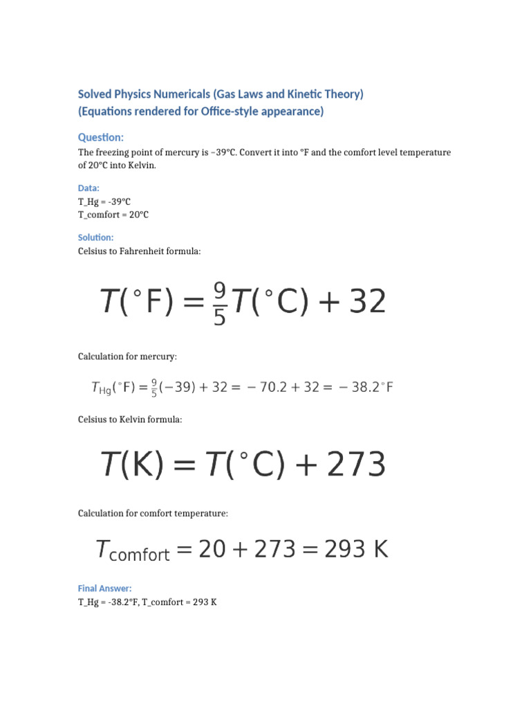 Gas Laws and Kinetic Theory Solutions | PDF | Gases | Temperature