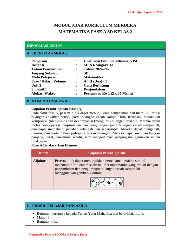 Modul Ajar Matematika Kelas 2 SD 2024 | PDF