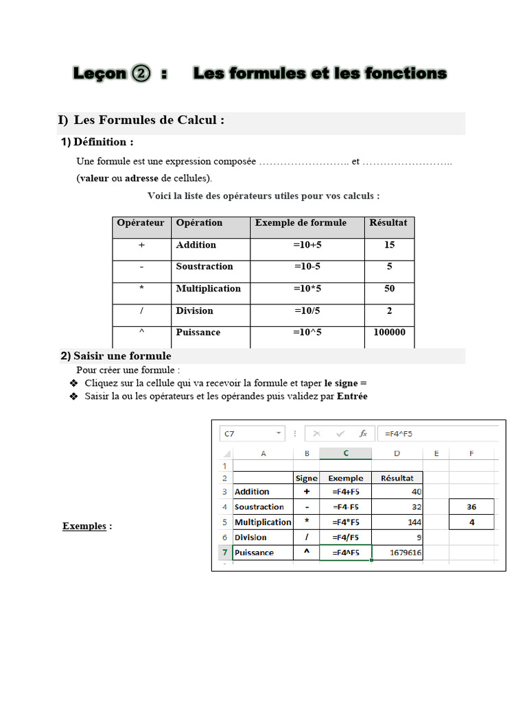 Formules Excel : Guide Pratique PDF | PDF | Microsoft Excel | Feuille ...