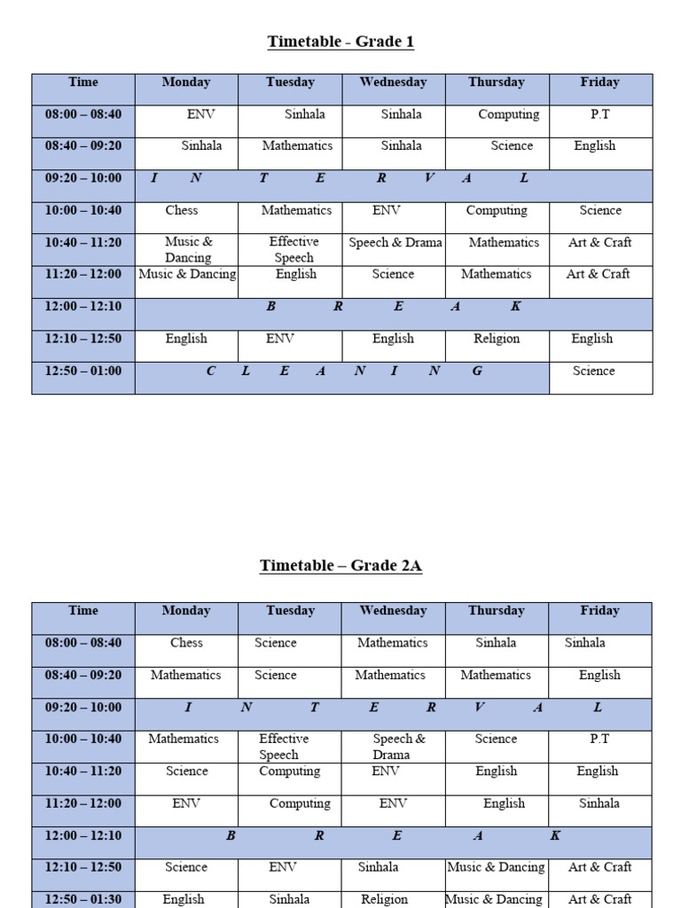 Grade Timetable Overview for Students | PDF | Science