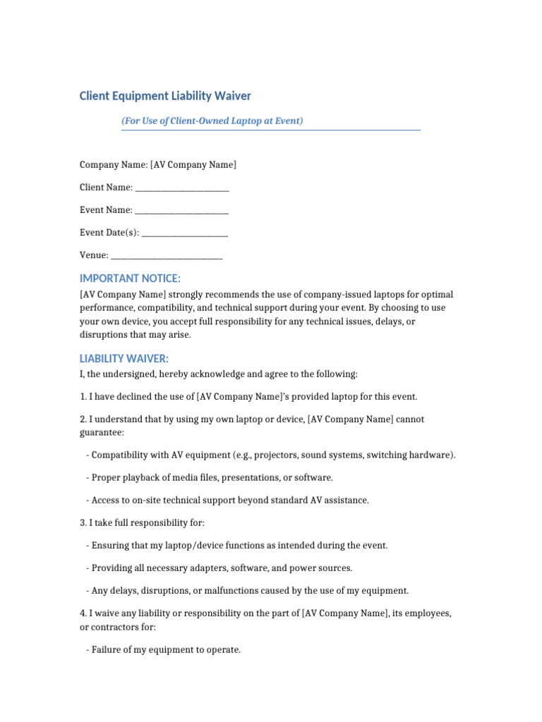 Client Equipment Liability Waiver | PDF