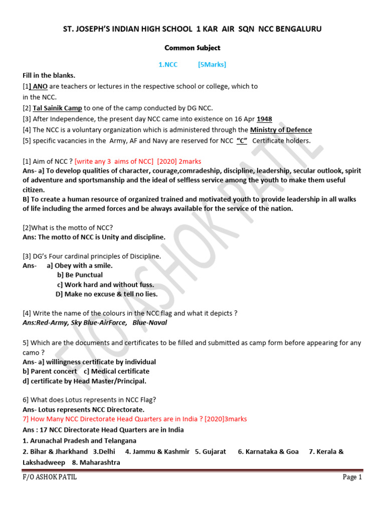 NCC and National Integration Study Guide | PDF | Leadership | Pollution