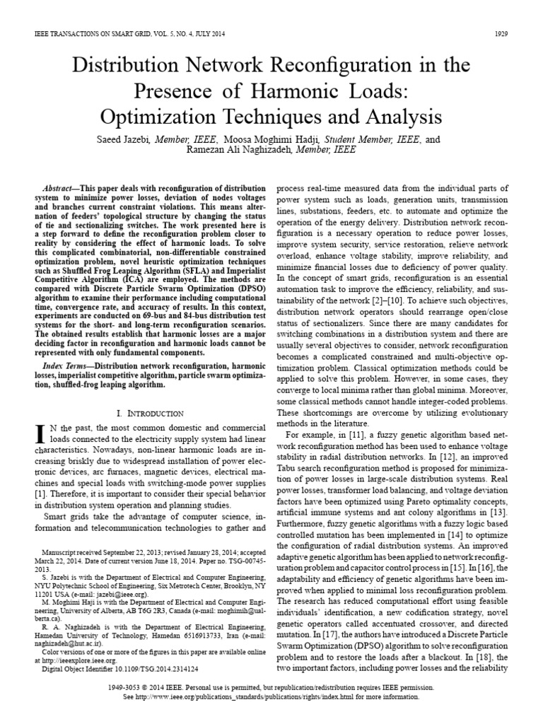 Distribution Network Reconfiguration in The Presence of Harmonic Loads ...