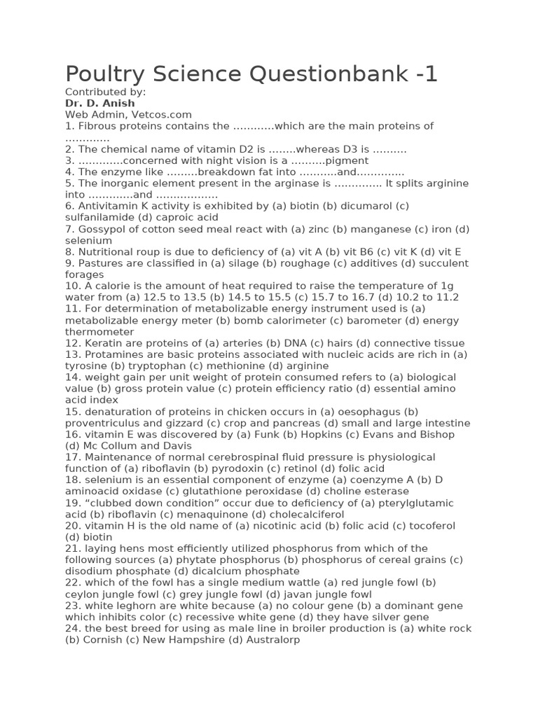 Poultry Science Question Bank 1 | PDF | Chicken | Egg