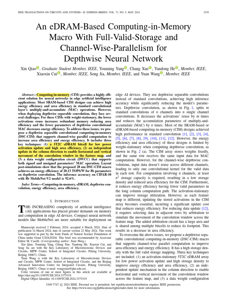 eDRAM Macro for Efficient Depthwise CIM | PDF | Dynamic Random Access ...