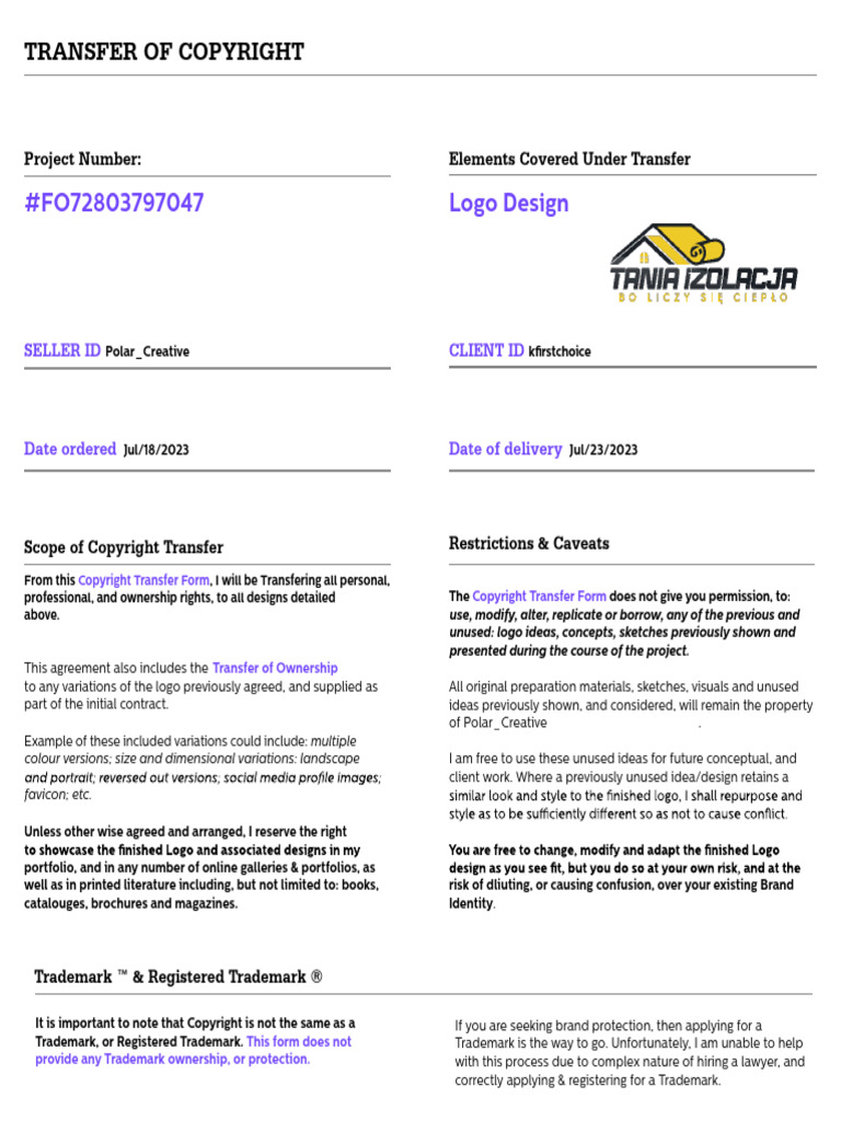 Logo Copyright Transfer Agreement | PDF | Trademark | Copyright