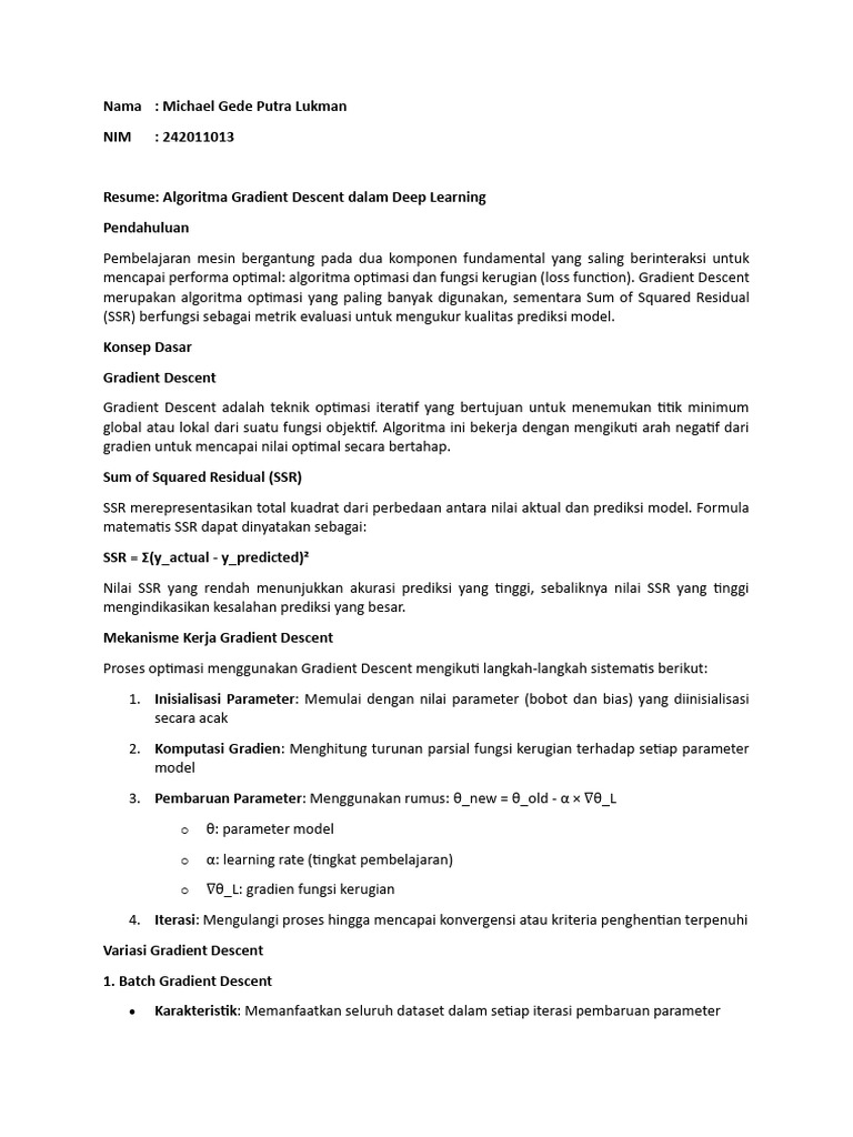 Gradient Descent dalam Deep Learning | PDF