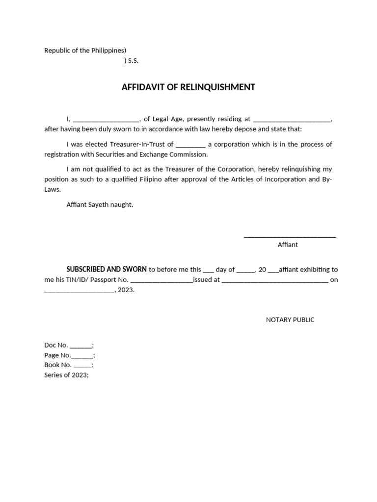 Affidavit of Relinquishment Template | PDF