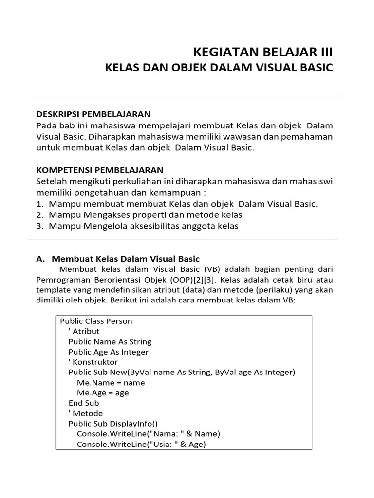 Kelas dan Objek dalam Visual Basic OOP | PDF