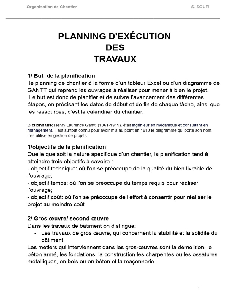 Planning d'Exécution des Travaux | PDF | Planification | Gestion de projet
