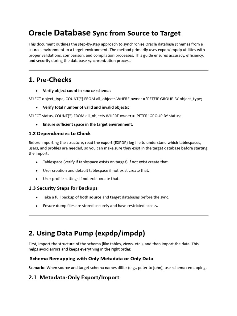 Oracle Database Sync Guide: expdp/impdp | PDF | Databases | Database Schema