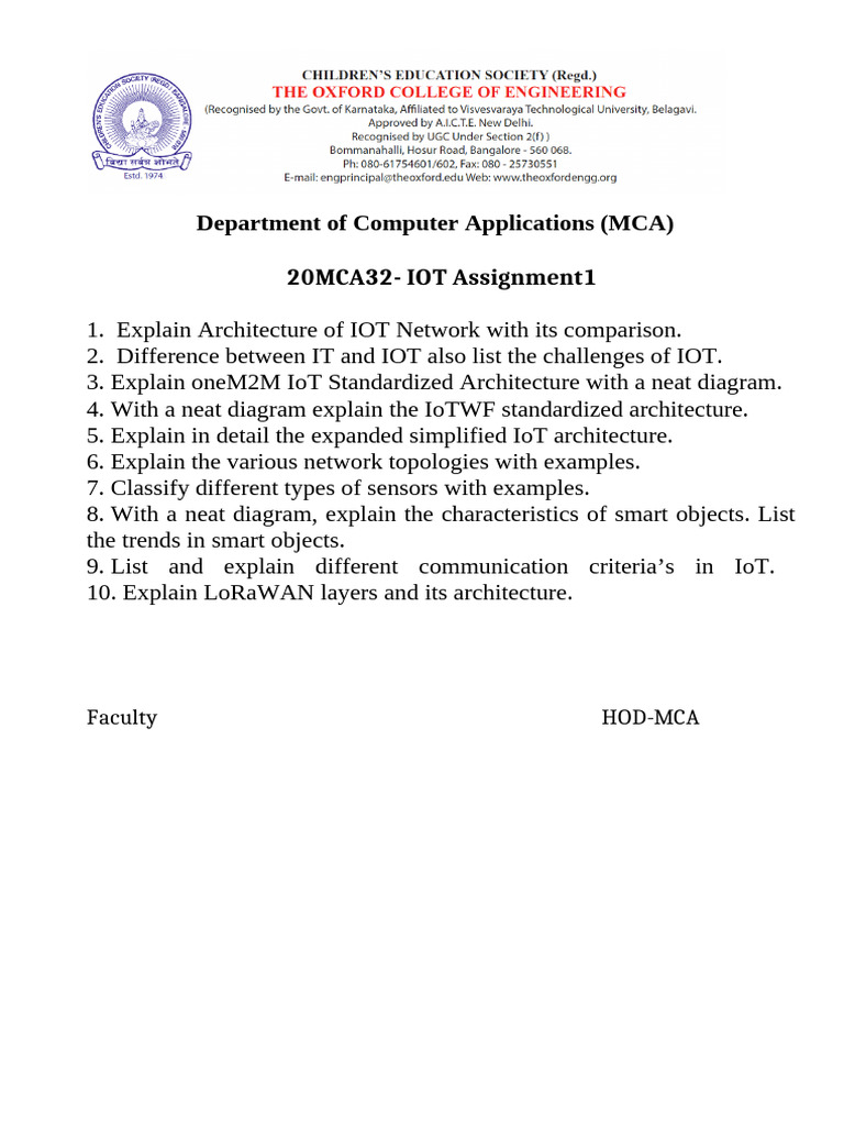 20MCA32 IOT Assignment 1 | PDF