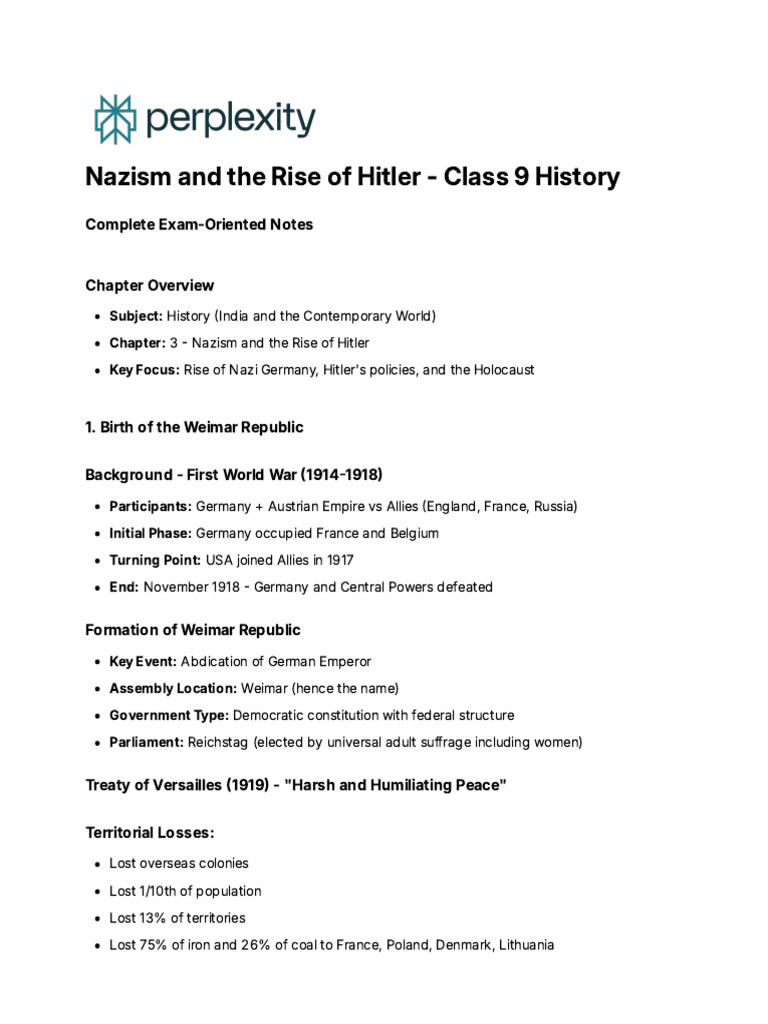 Nazism and The Rise of Hitler - Class 9 History | PDF | Nazi Germany ...