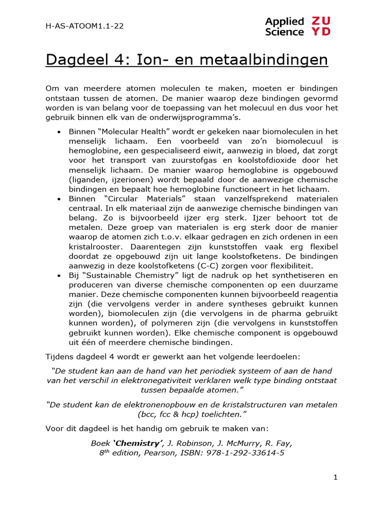Dagdeel 4 - Ion en Metaalbindingen - Antwoordsleutel | PDF