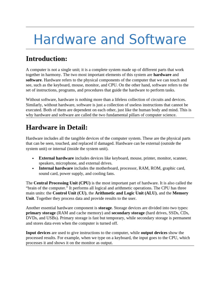 Hardware and Software doc | PDF | Computer Hardware | Computer Data Storage