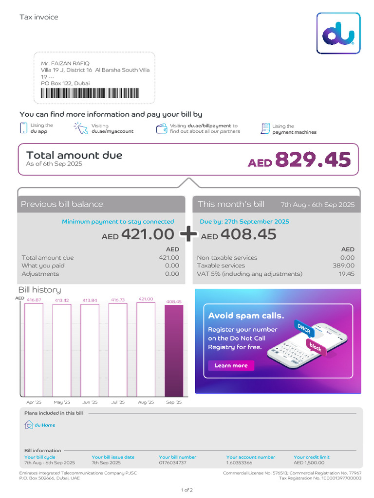 Total Amount Due: Previous Bill Balance This Month's Bill | PDF | Fee ...