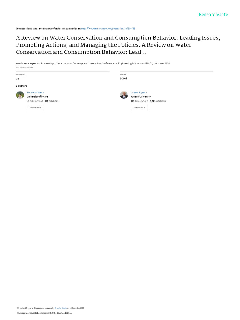 Water Conservation Behavior Review | PDF | Water | Water Conservation