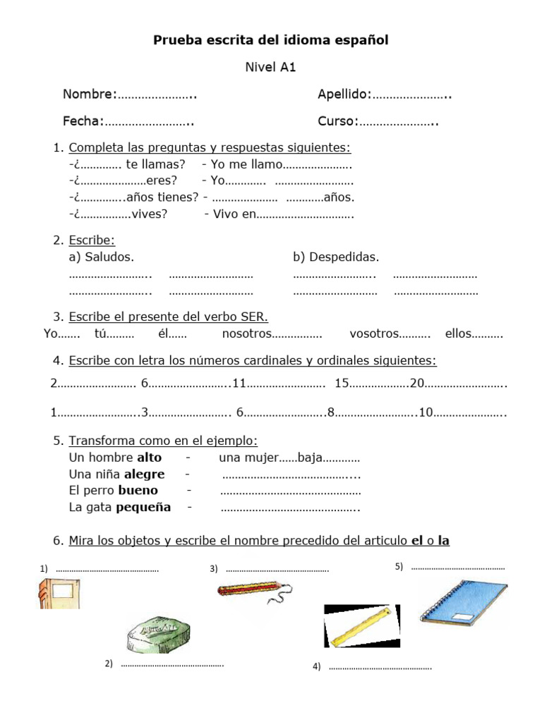 Exit Test A1 Spanish Paso A Paso | PDF