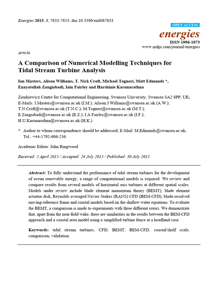 Tidal Stream Turbine Modeling Techniques | PDF | Computational Fluid ...
