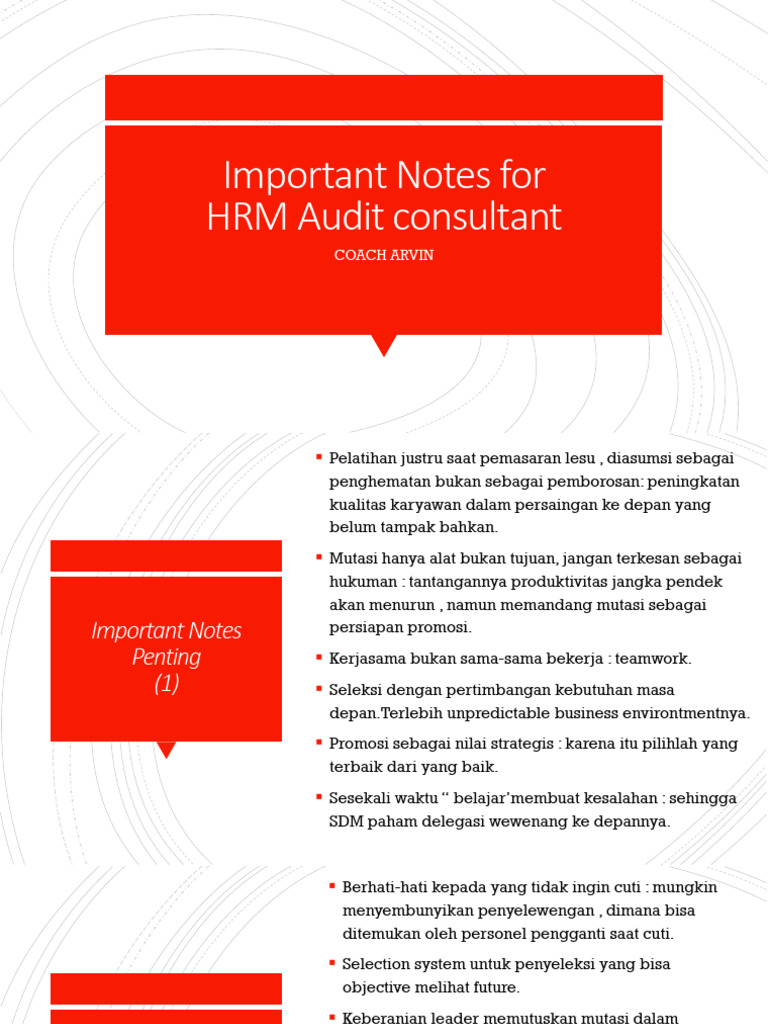 Important notes HRM audit consultant | PDF