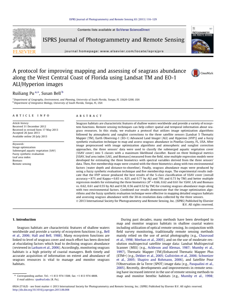 Seagrass Mapping Protocol in Florida | PDF | Remote Sensing